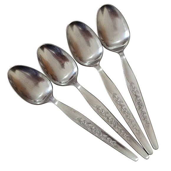 4 Elden Vintage Flower Teaspoon Spoon Stainless 6" Rose Midcentury Colonial Styl - Picture 1 of 8